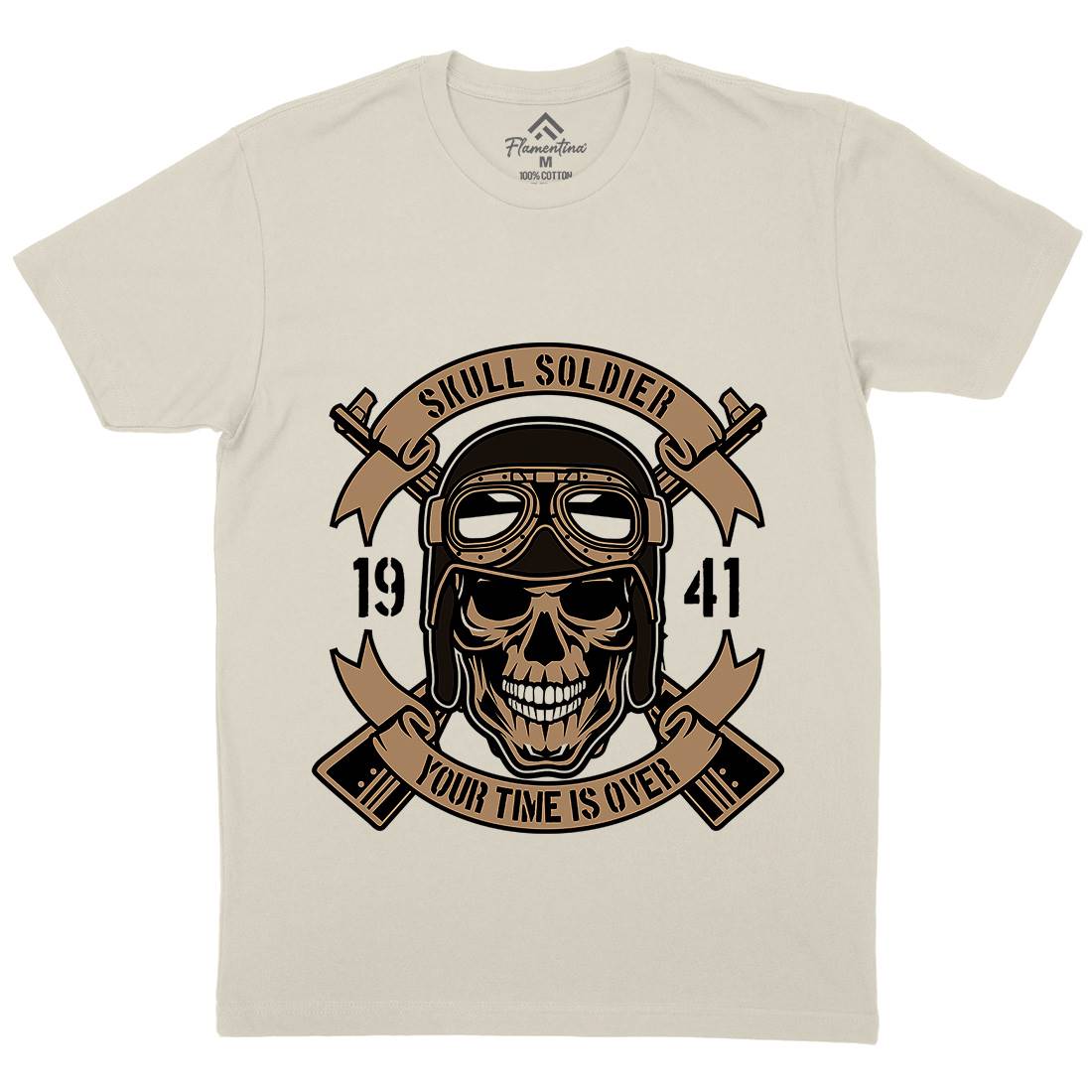 Skull Soldier Mens Organic Crew Neck T-Shirt Army D579