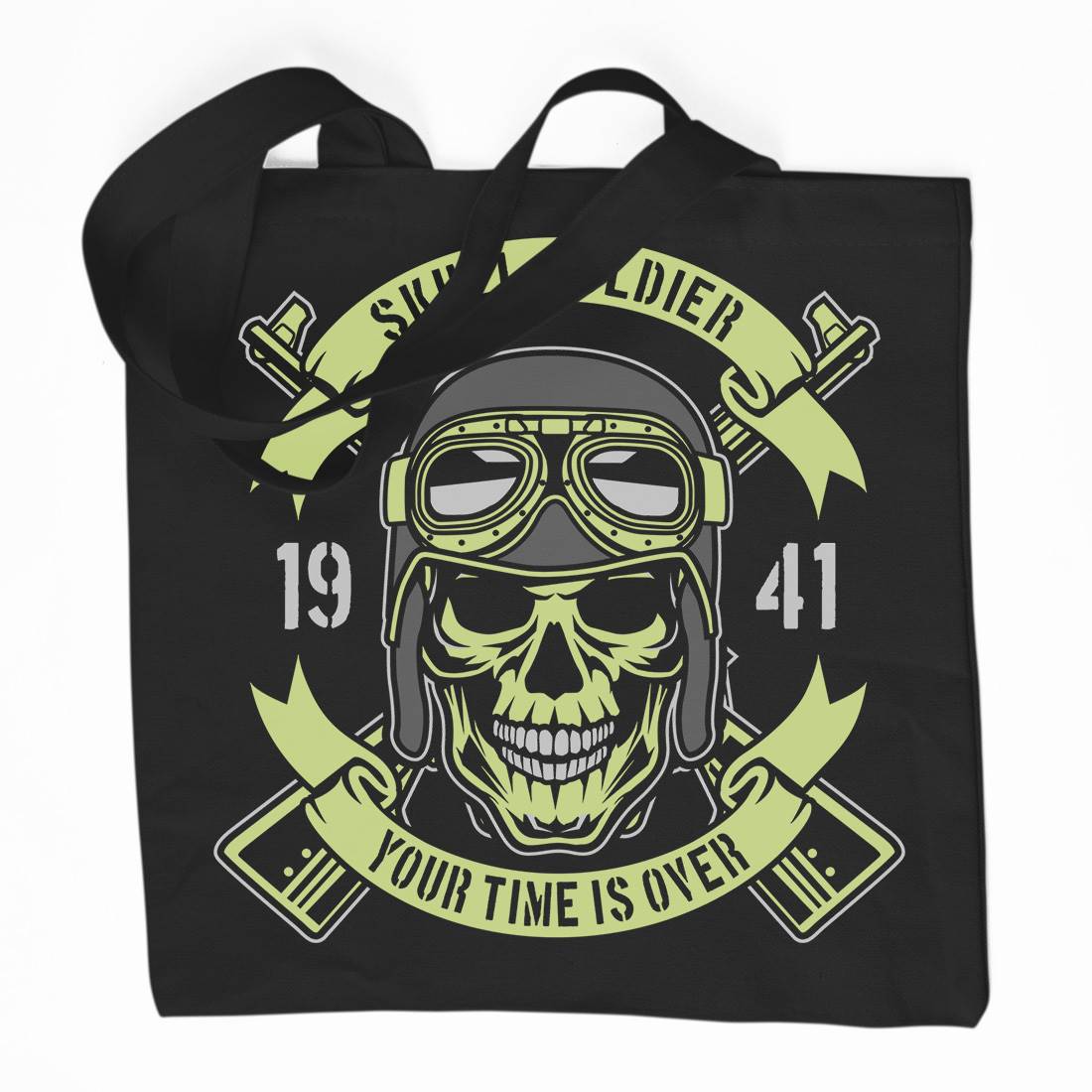 Skull Soldier Organic Premium Cotton Tote Bag Army D579