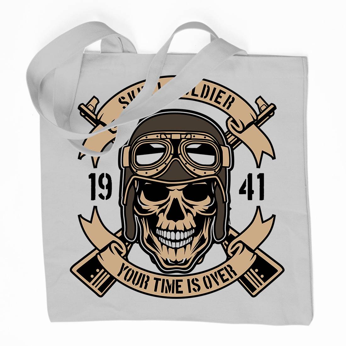 Skull Soldier Organic Premium Cotton Tote Bag Army D579