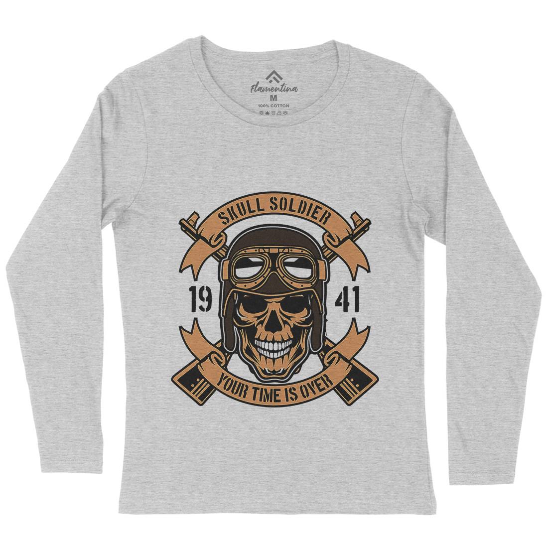 Skull Soldier Womens Long Sleeve T-Shirt Army D579