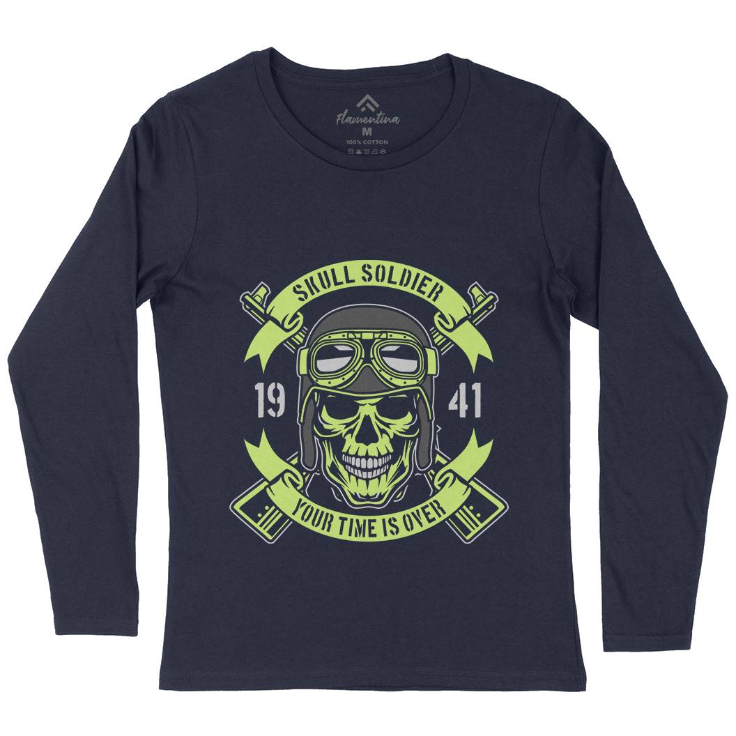 Skull Soldier Womens Long Sleeve T-Shirt Army D579