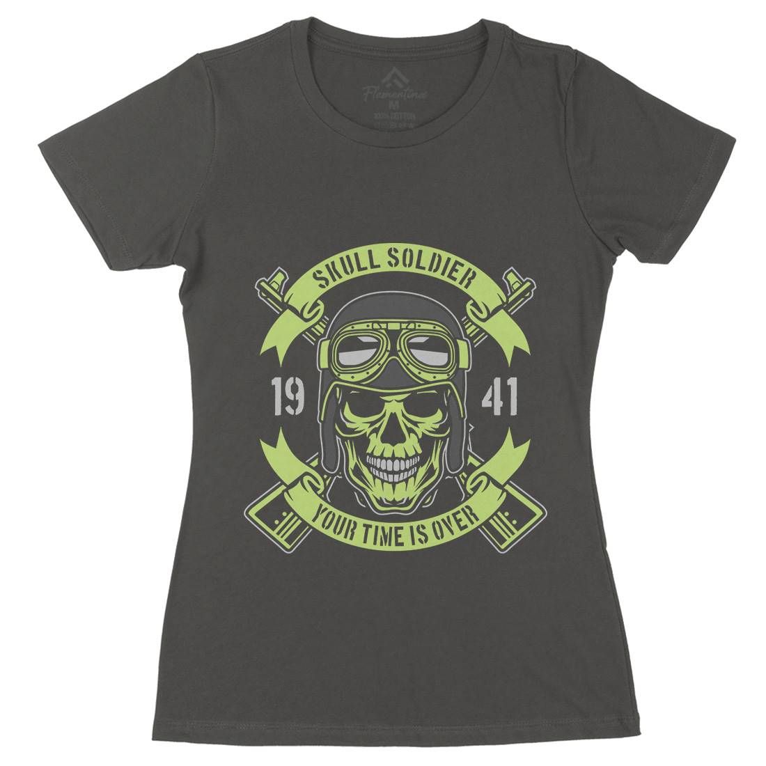 Skull Soldier Womens Organic Crew Neck T-Shirt Army D579