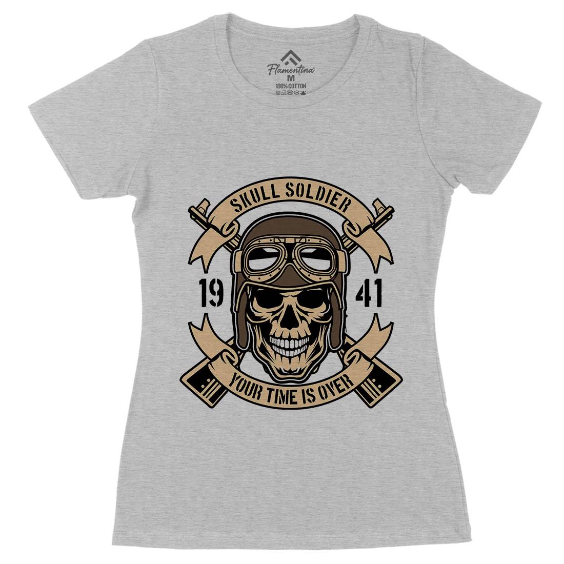 Skull Soldier Womens Organic Crew Neck T-Shirt Army D579