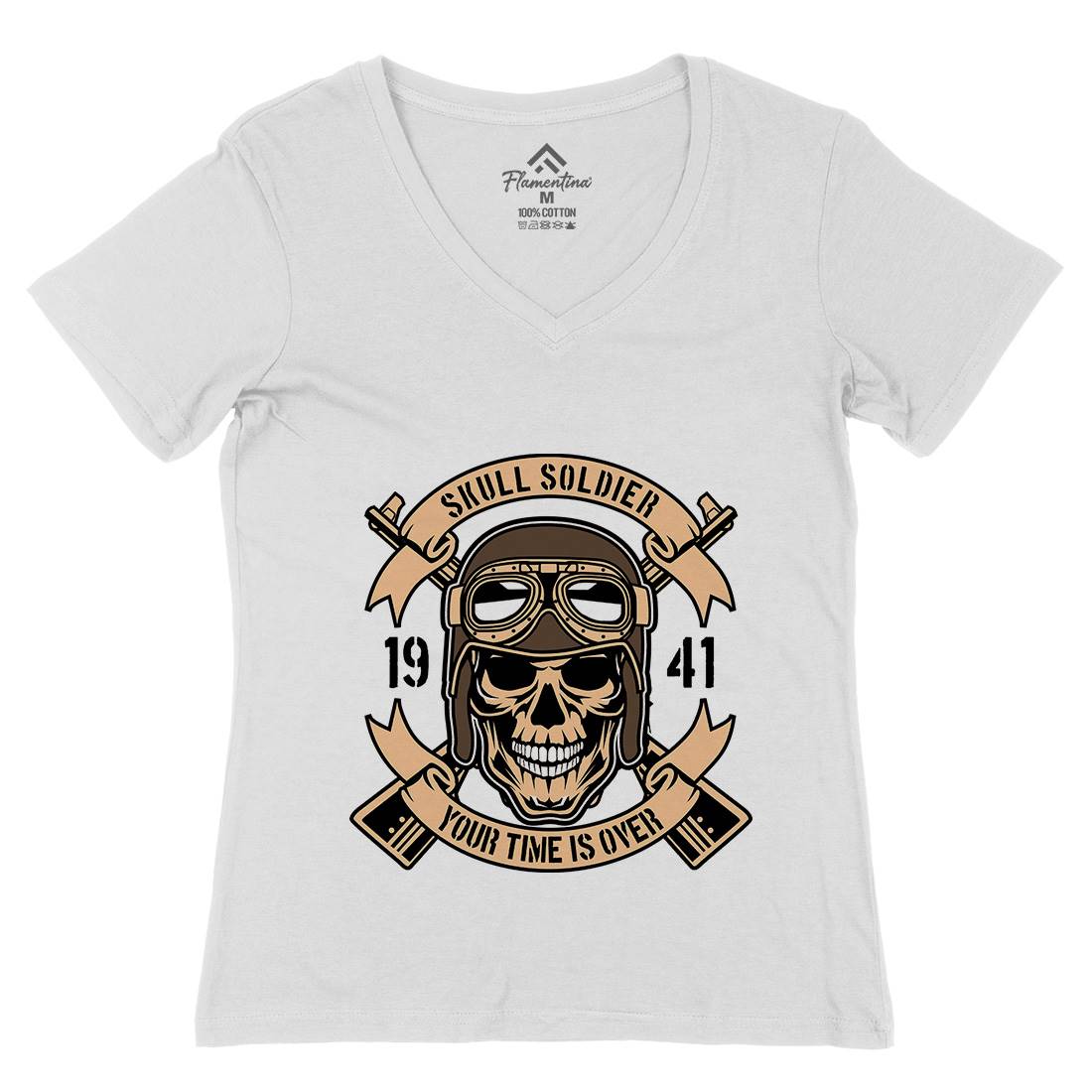 Skull Soldier Womens Organic V-Neck T-Shirt Army D579