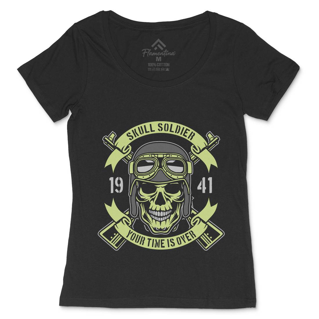 Skull Soldier Womens Scoop Neck T-Shirt Army D579