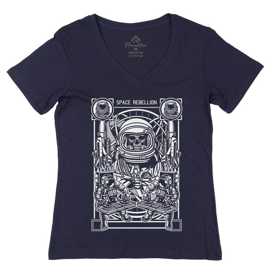 Astronaut Rebellion Womens Organic V-Neck T-Shirt Space D582
