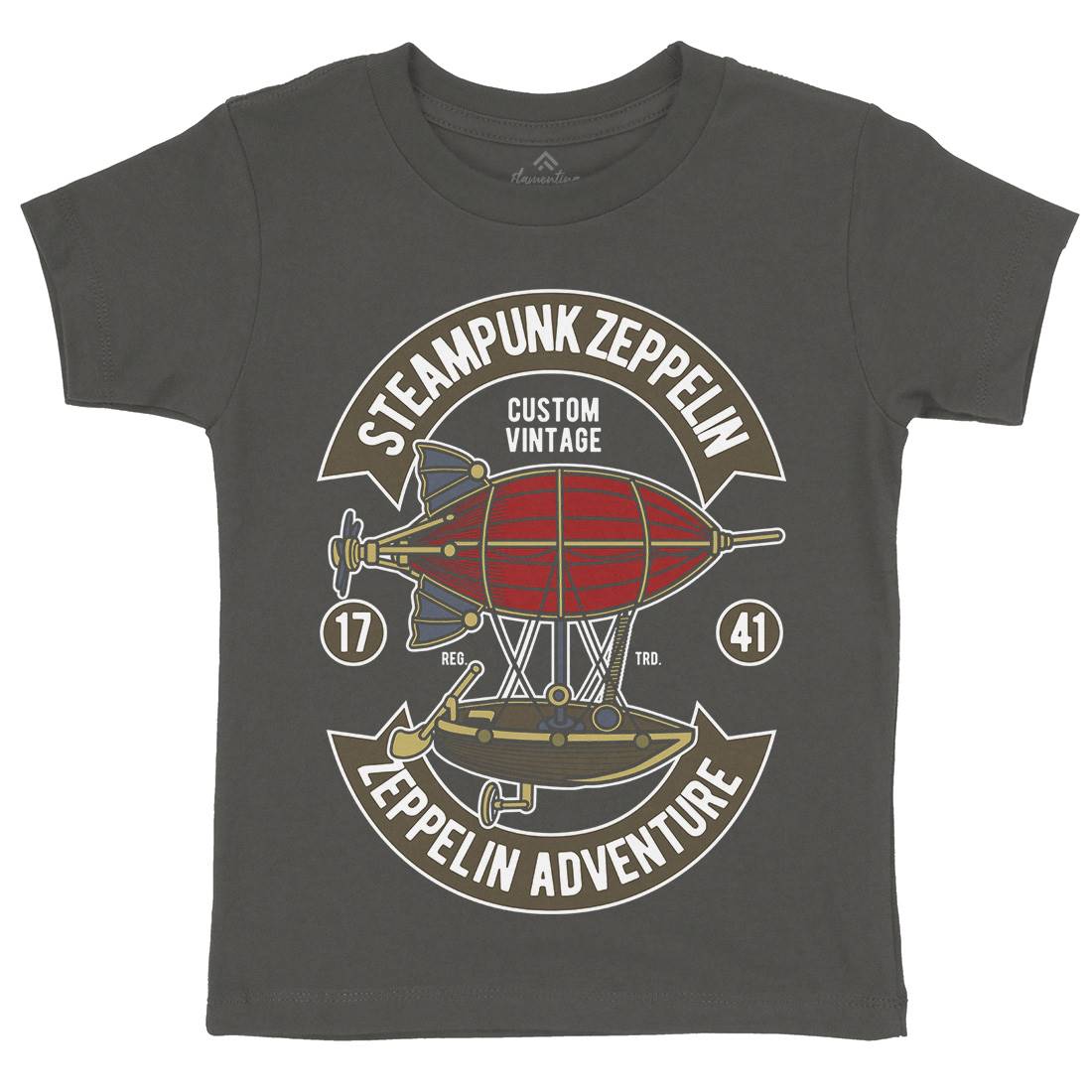 Steampunk Zeppelin Kids Organic Crew Neck T-Shirt Vehicles D584