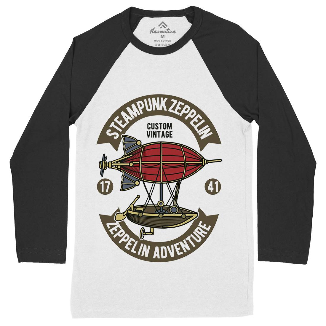 Steampunk Zeppelin Mens Long Sleeve Baseball T-Shirt Vehicles D584