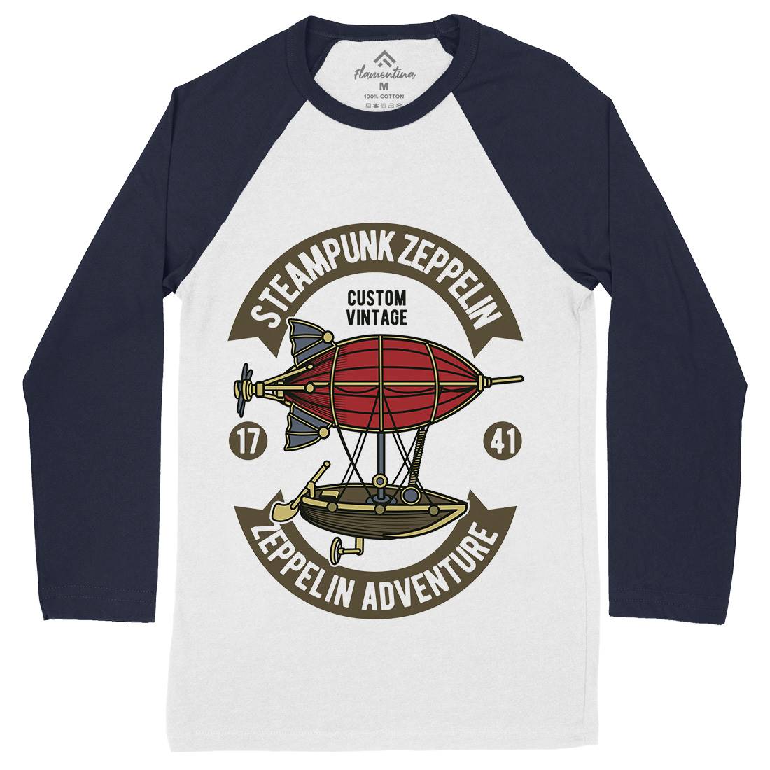 Steampunk Zeppelin Mens Long Sleeve Baseball T-Shirt Vehicles D584