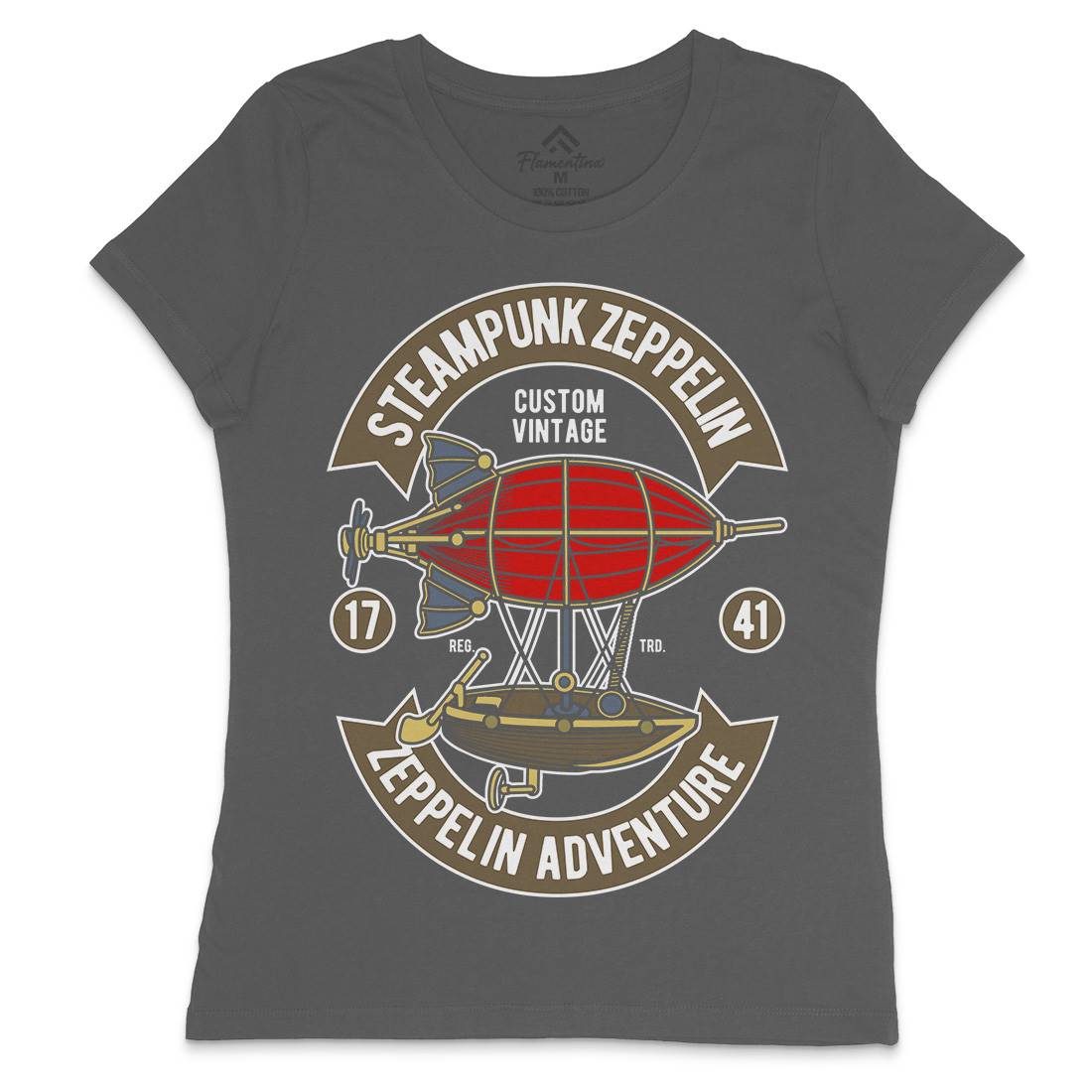 Steampunk Zeppelin Womens Crew Neck T-Shirt Vehicles D584