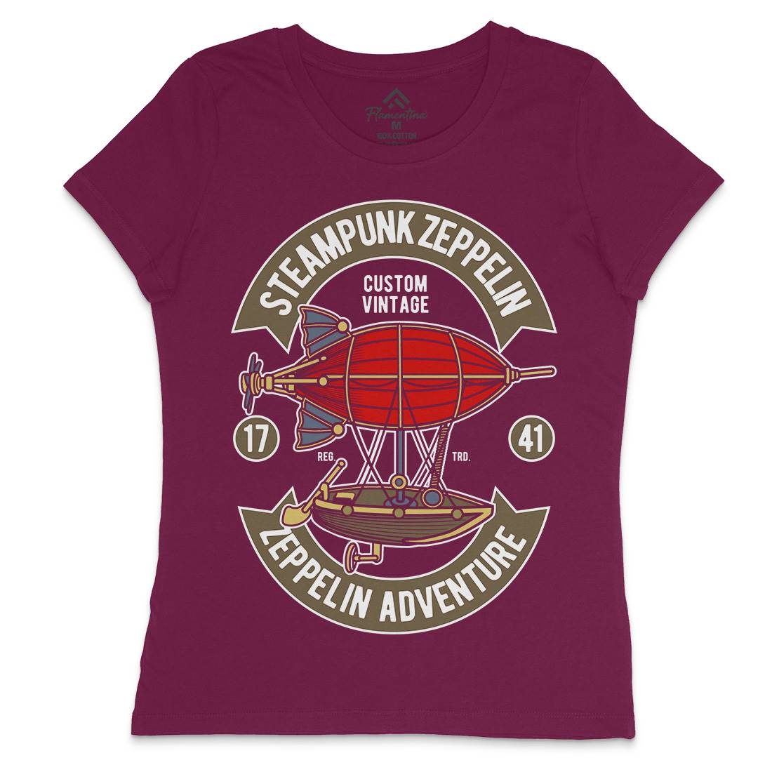 Steampunk Zeppelin Womens Crew Neck T-Shirt Vehicles D584