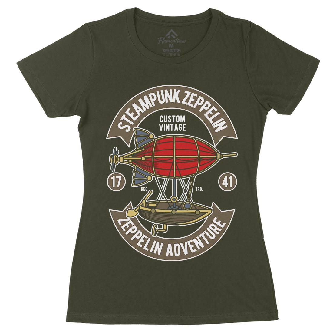 Steampunk Zeppelin Womens Organic Crew Neck T-Shirt Vehicles D584