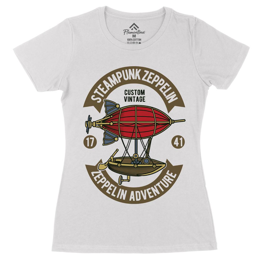 Steampunk Zeppelin Womens Organic Crew Neck T-Shirt Vehicles D584