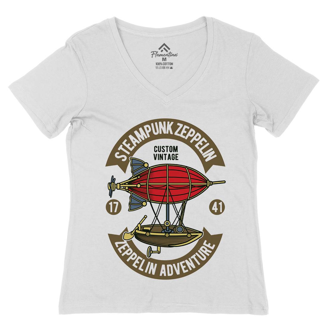 Steampunk Zeppelin Womens Organic V-Neck T-Shirt Vehicles D584