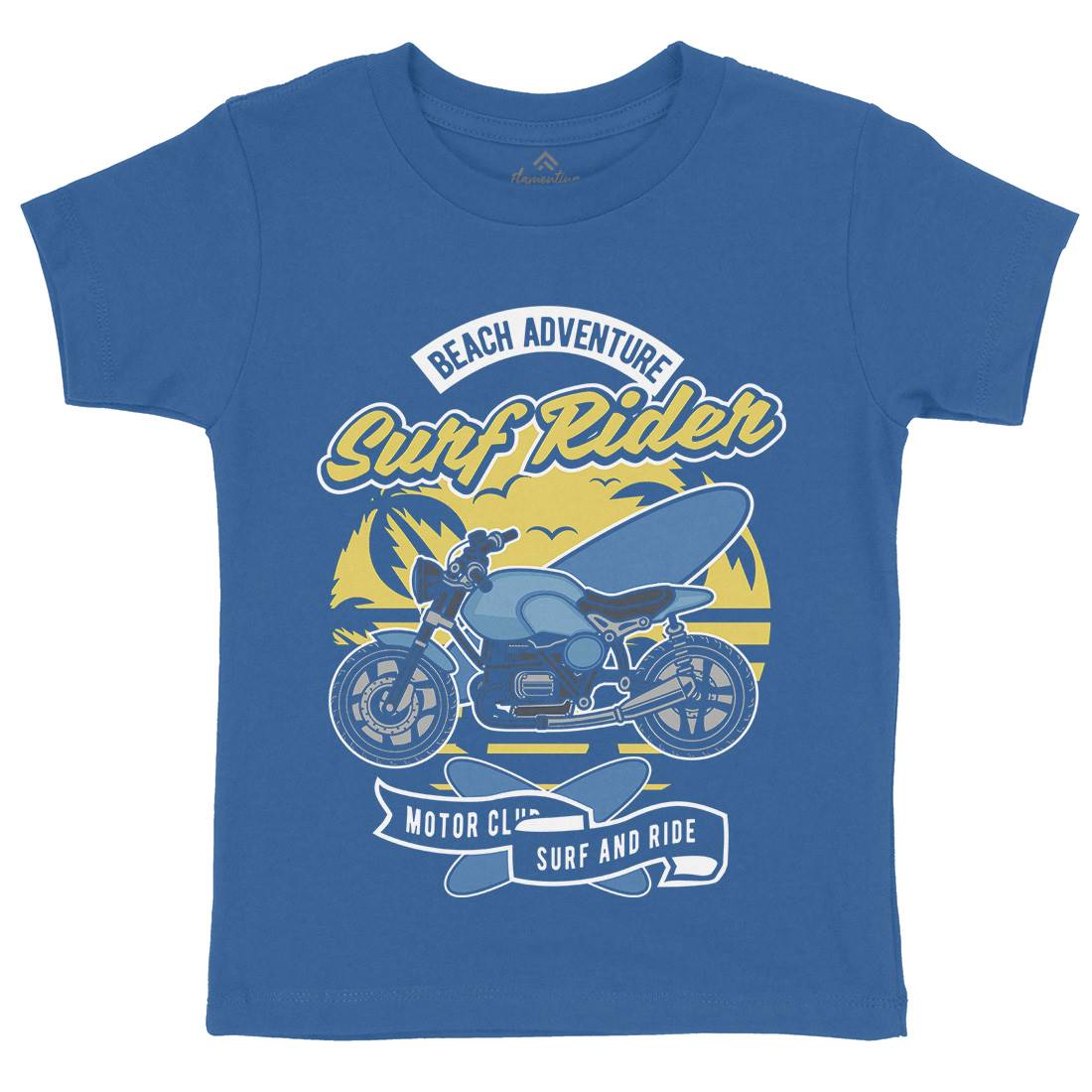 Motorcycle Rider Kids Crew Neck T-Shirt Surf D585
