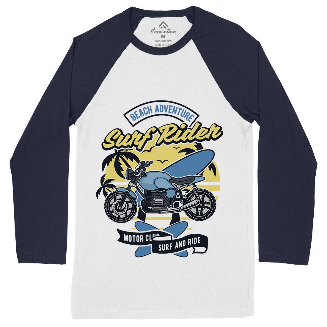 Motorcycle Rider Mens Long Sleeve Baseball T-Shirt Surf D585