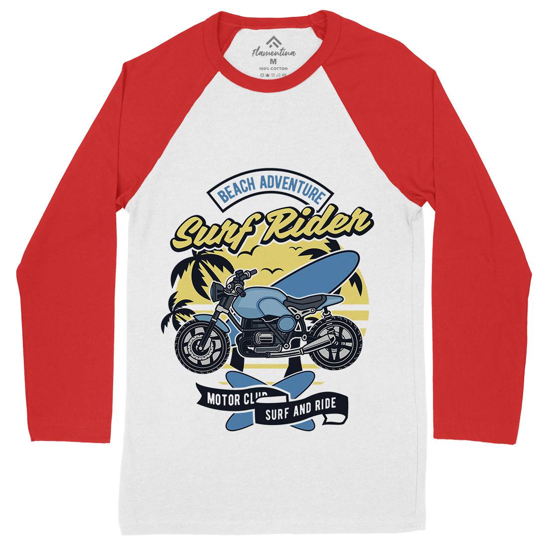 Motorcycle Rider Mens Long Sleeve Baseball T-Shirt Surf D585