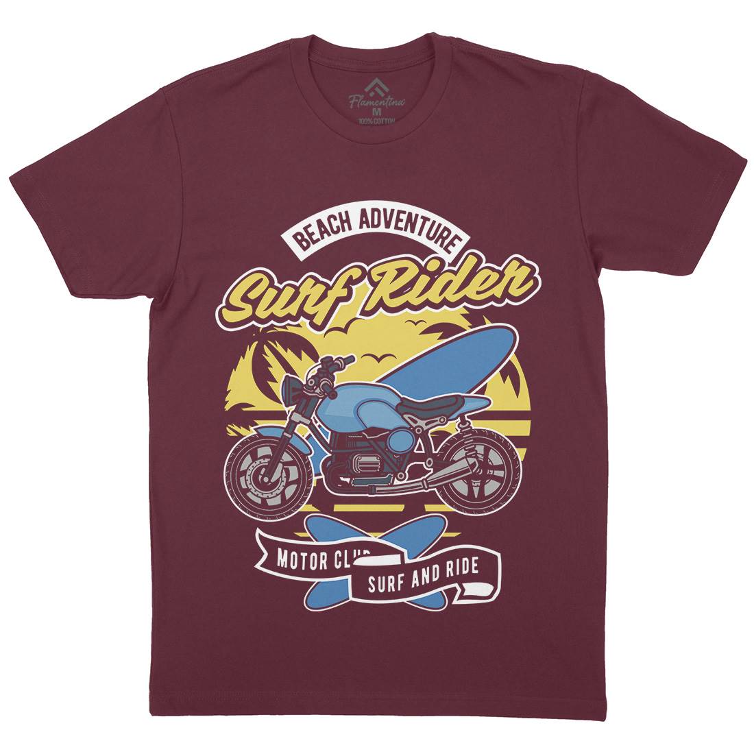 Motorcycle Rider Mens Crew Neck T-Shirt Surf D585