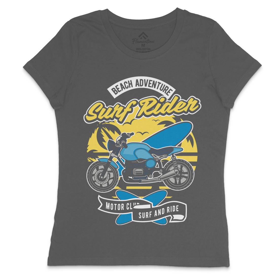Motorcycle Rider Womens Crew Neck T-Shirt Surf D585