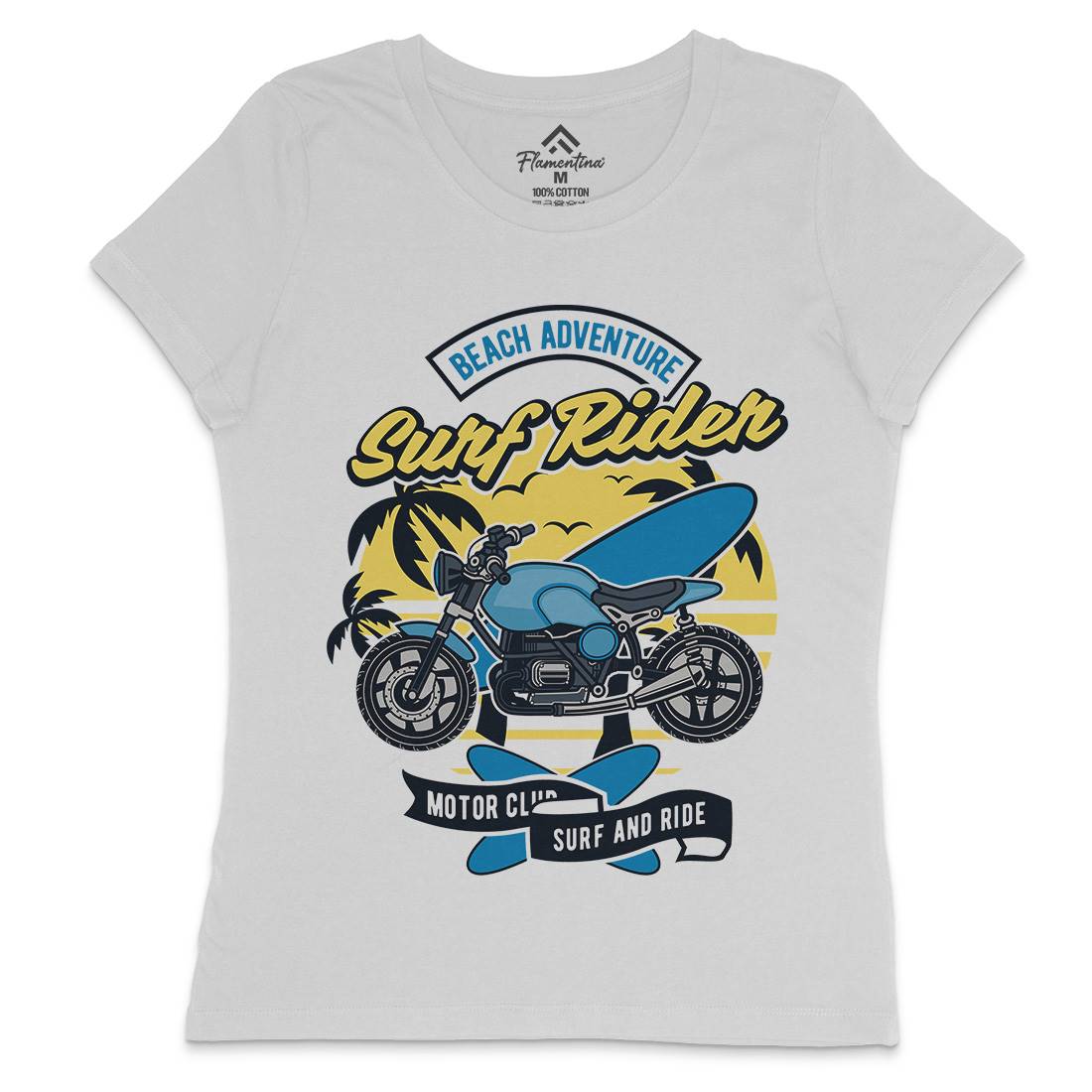 Motorcycle Rider Womens Crew Neck T-Shirt Surf D585