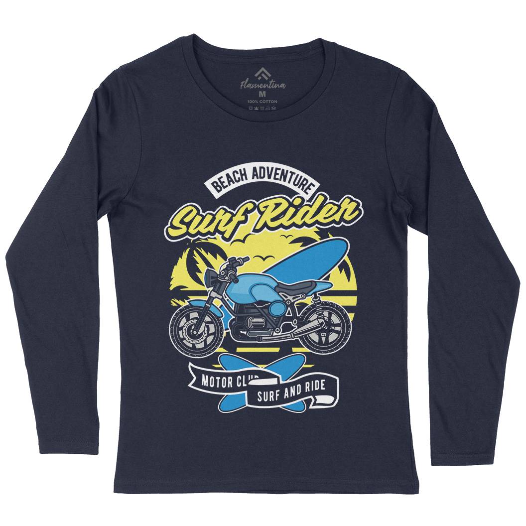 Motorcycle Rider Womens Long Sleeve T-Shirt Surf D585