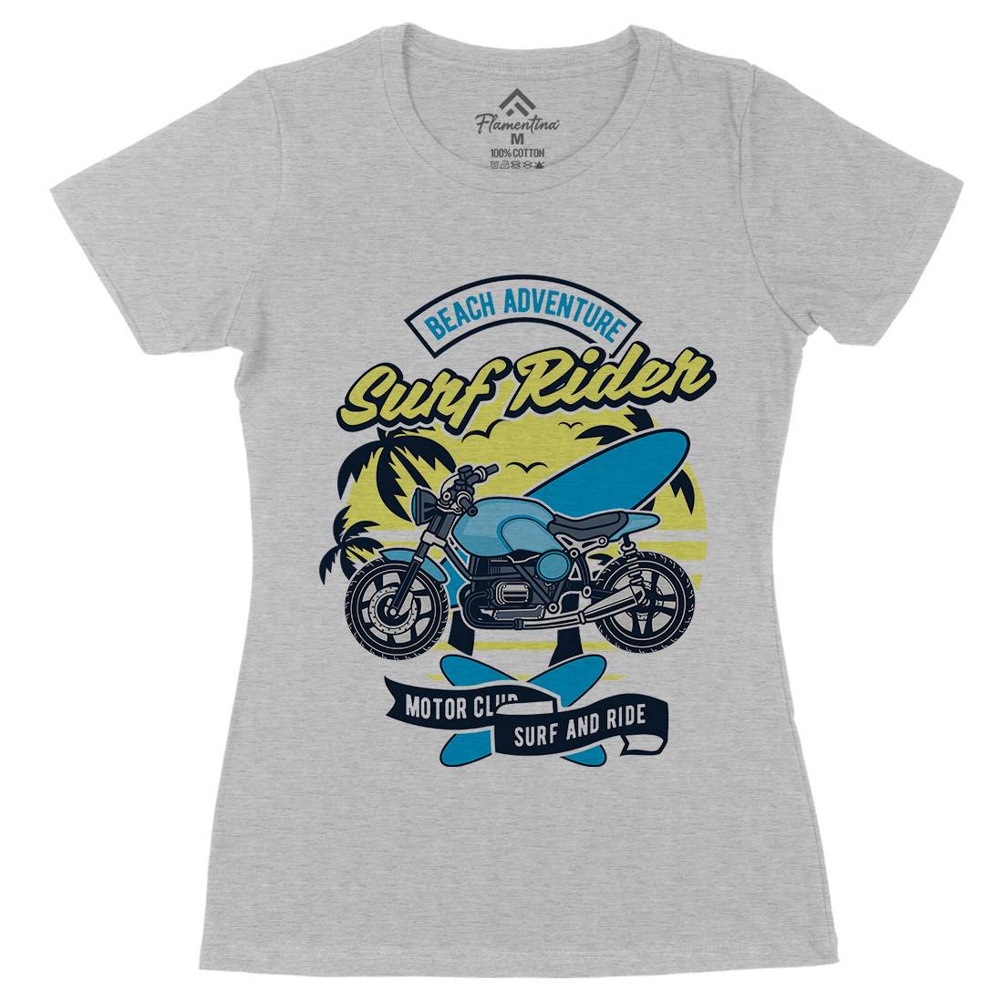 Motorcycle Rider Womens Organic Crew Neck T-Shirt Surf D585