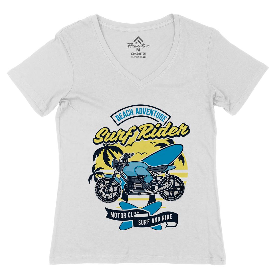 Motorcycle Rider Womens Organic V-Neck T-Shirt Surf D585