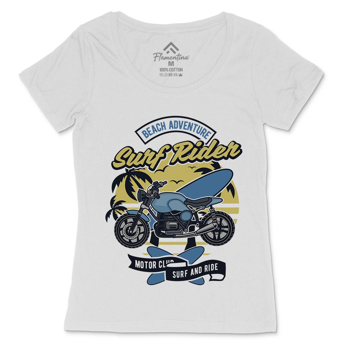 Motorcycle Rider Womens Scoop Neck T-Shirt Surf D585