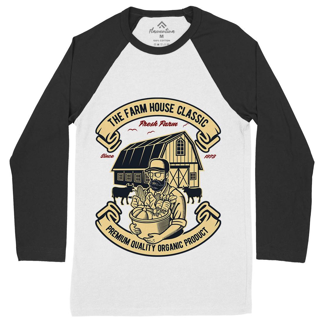 Farm House Classic Mens Long Sleeve Baseball T-Shirt Work D588