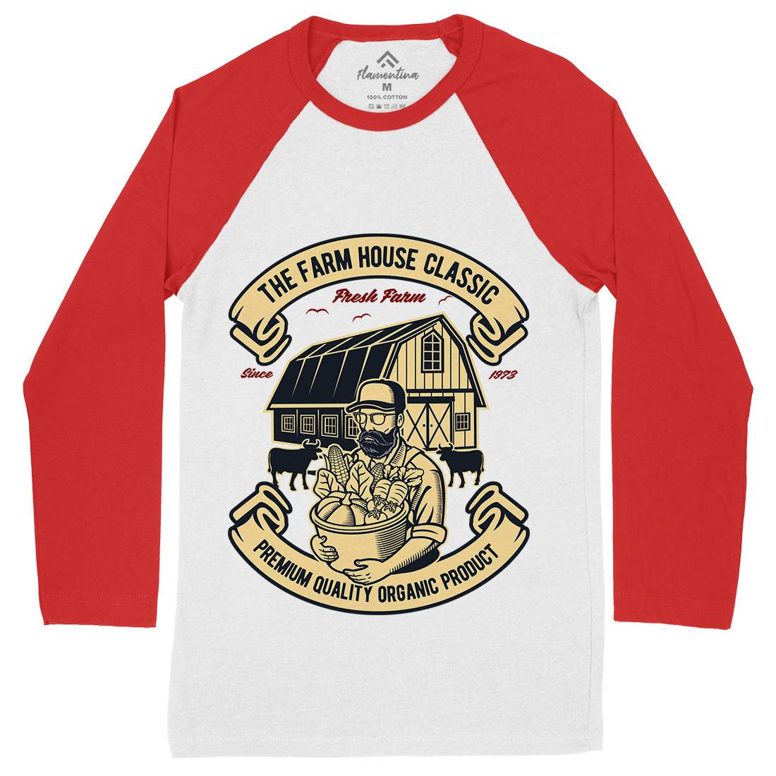 Farm House Classic Mens Long Sleeve Baseball T-Shirt Work D588