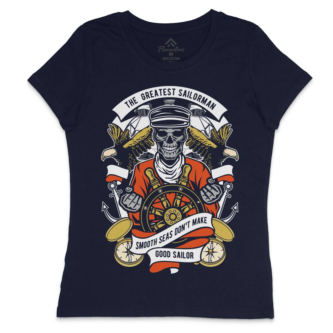 Greatest Sailorman Womens Crew Neck T-Shirt Navy D589