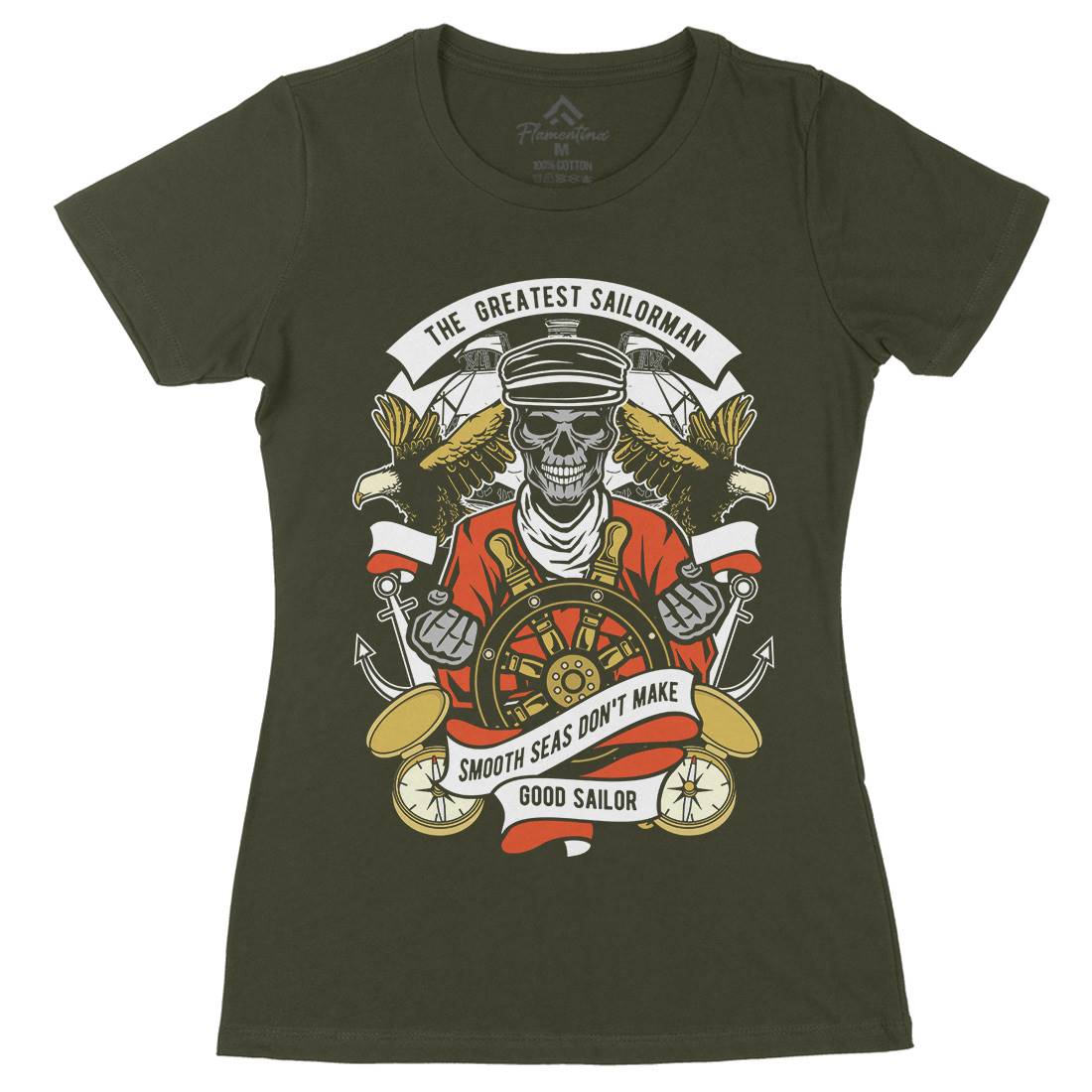 Greatest Sailorman Womens Organic Crew Neck T-Shirt Navy D589