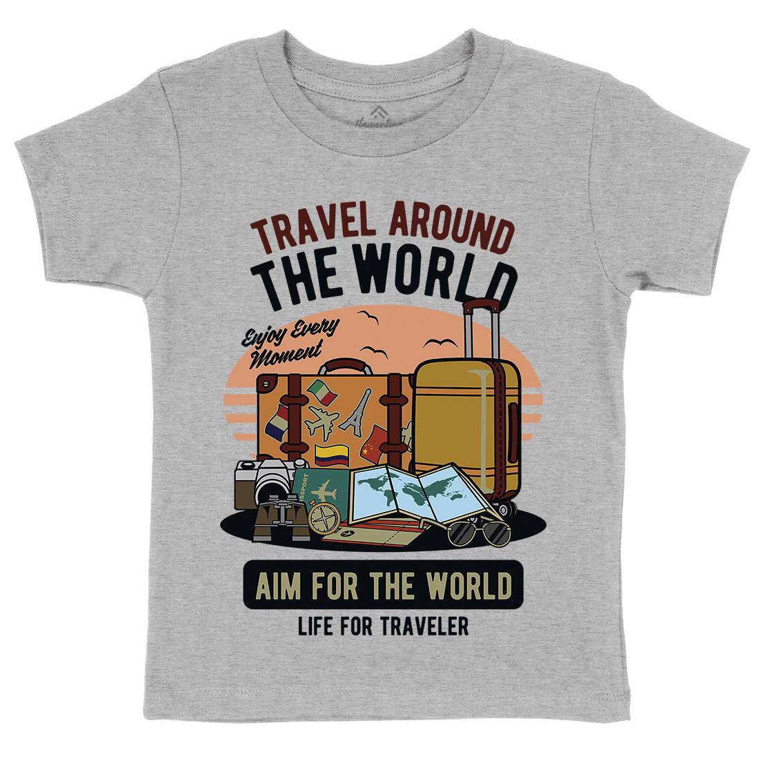 Travel Around The World Kids Crew Neck T-Shirt Nature D592