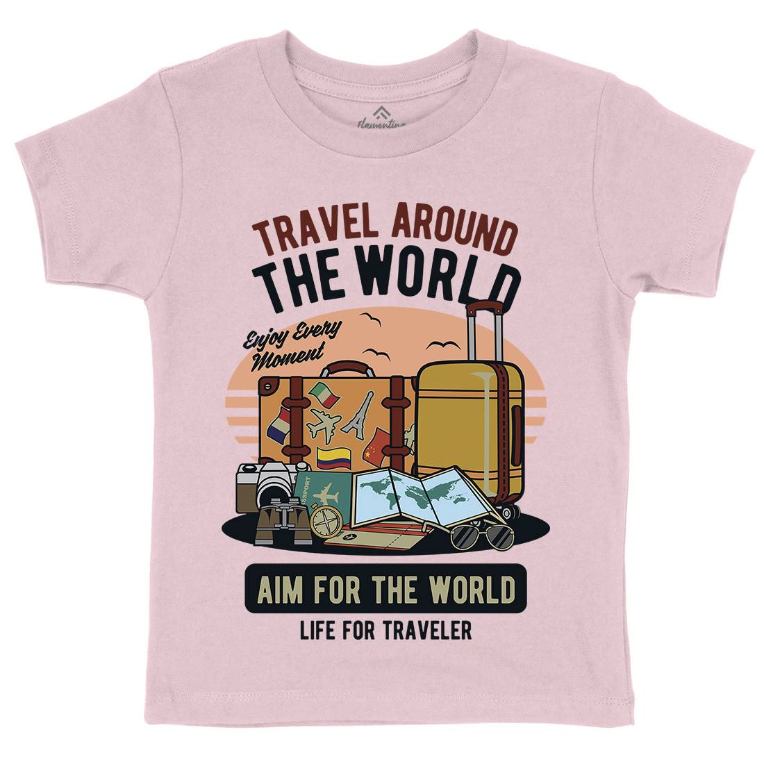 Travel Around The World Kids Crew Neck T-Shirt Nature D592