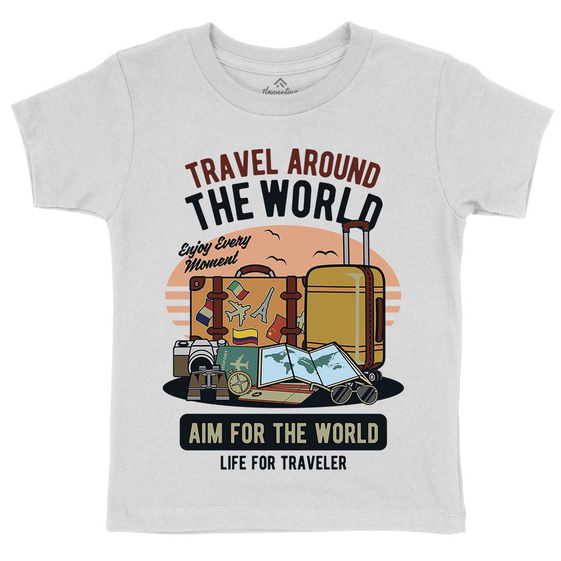 Travel Around The World Kids Organic Crew Neck T-Shirt Nature D592