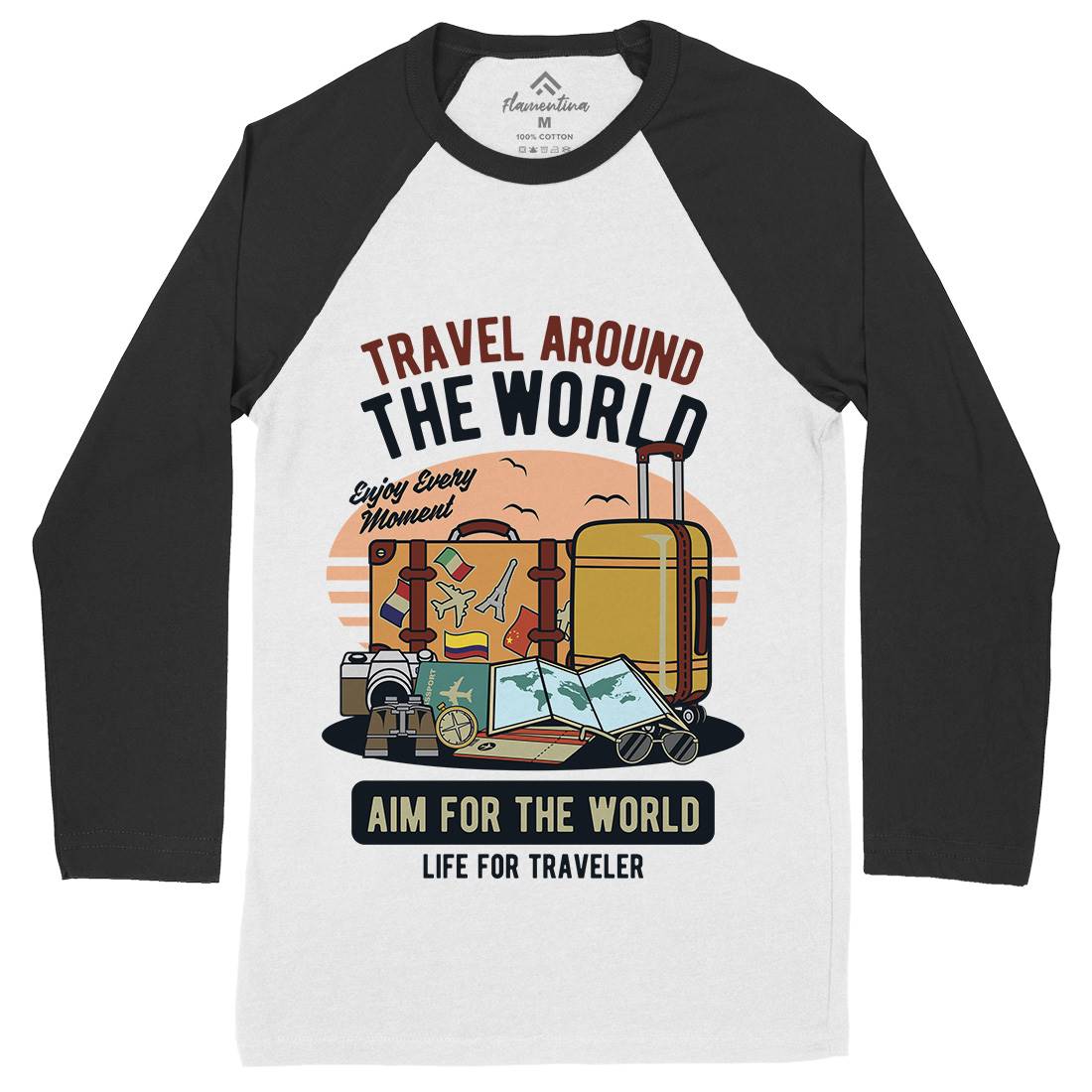 Travel Around The World Mens Long Sleeve Baseball T-Shirt Nature D592