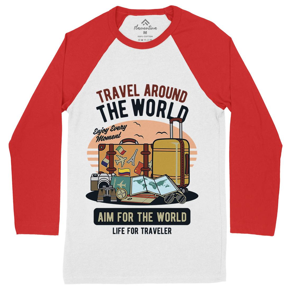Travel Around The World Mens Long Sleeve Baseball T-Shirt Nature D592