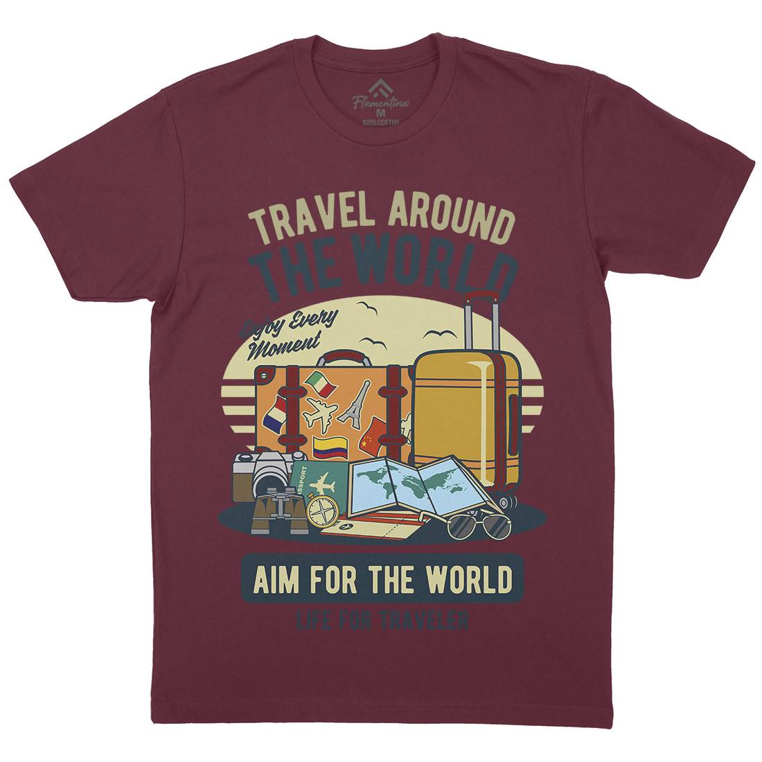 Travel Around The World Mens Organic Crew Neck T-Shirt Nature D592