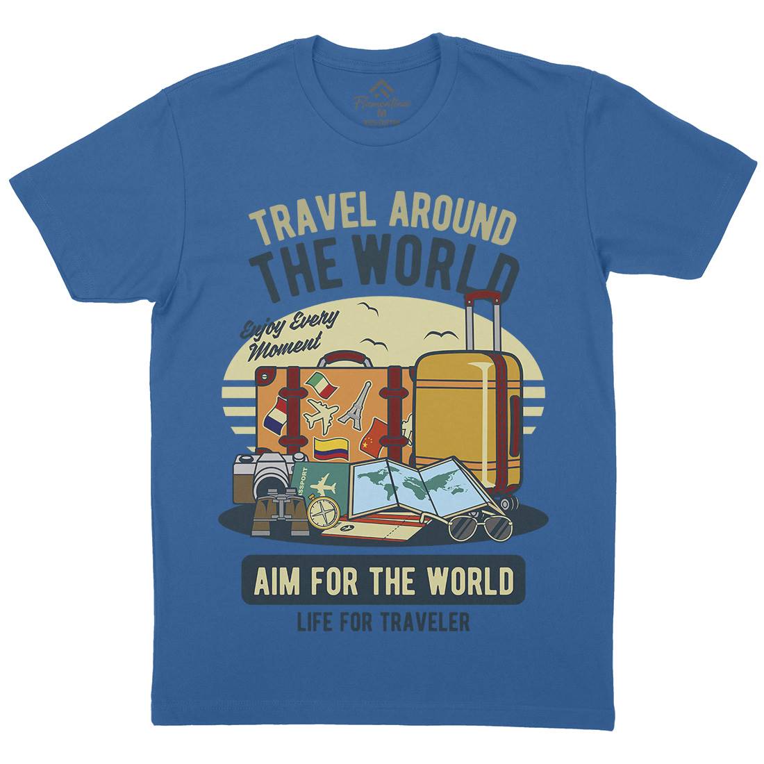 Travel Around The World Mens Organic Crew Neck T-Shirt Nature D592