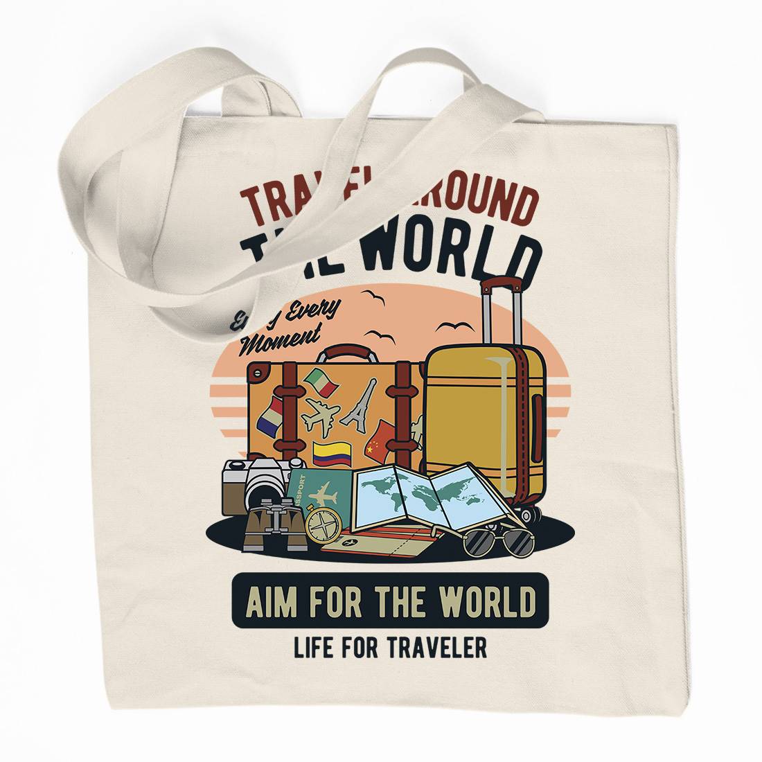 Travel Around The World Organic Premium Cotton Tote Bag Nature D592