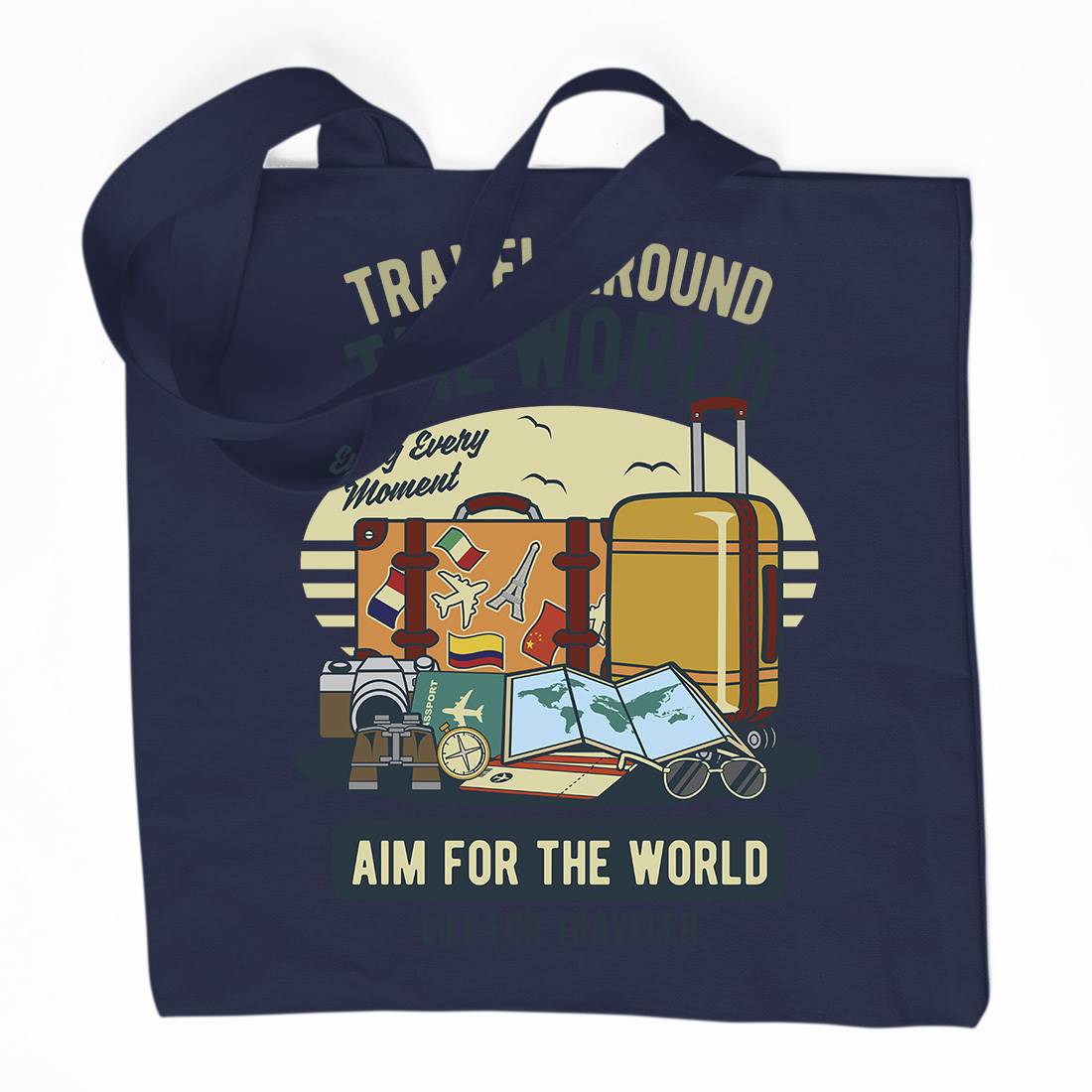 Travel Around The World Organic Premium Cotton Tote Bag Nature D592