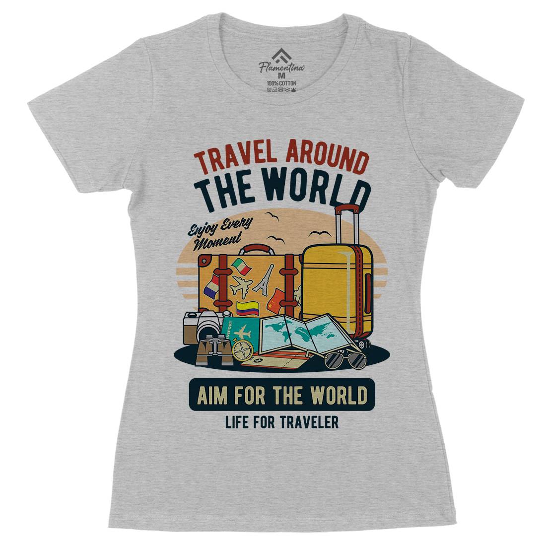 Travel Around The World Womens Organic Crew Neck T-Shirt Nature D592