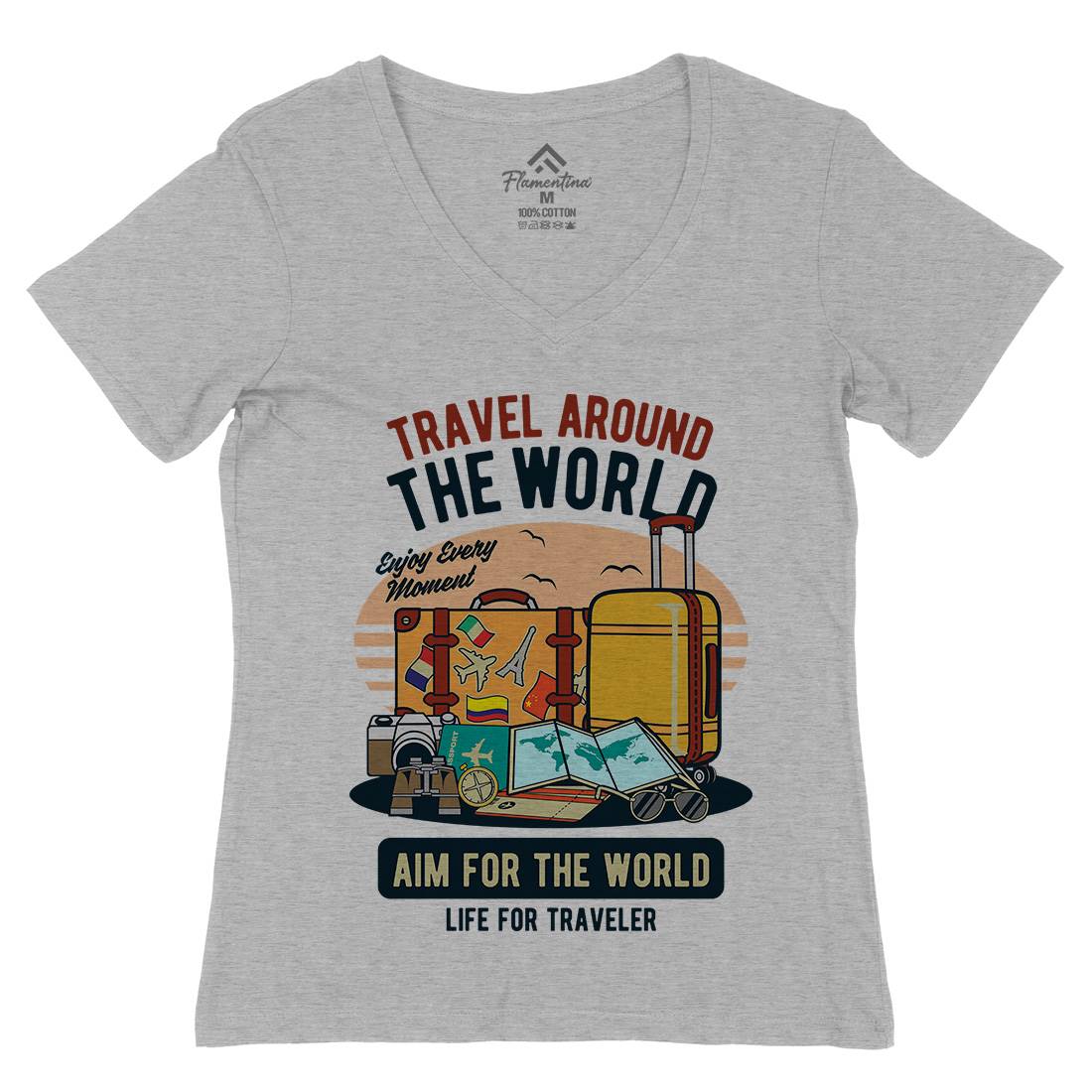 Travel Around The World Womens Organic V-Neck T-Shirt Nature D592