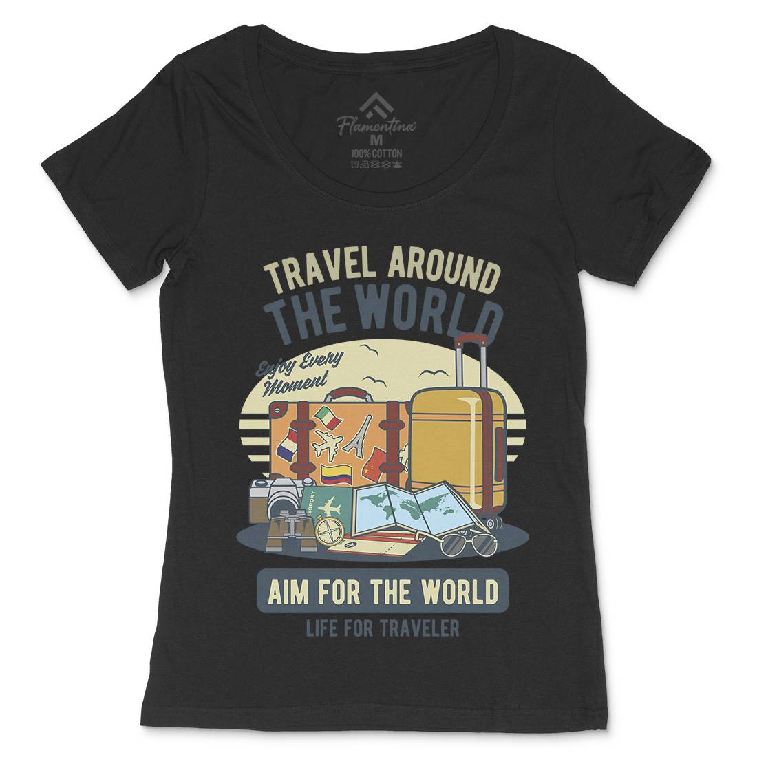 Travel Around The World Womens Scoop Neck T-Shirt Nature D592