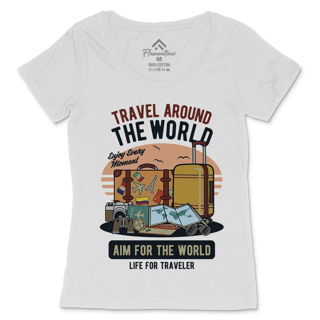 Travel Around The World Womens Scoop Neck T-Shirt Nature D592
