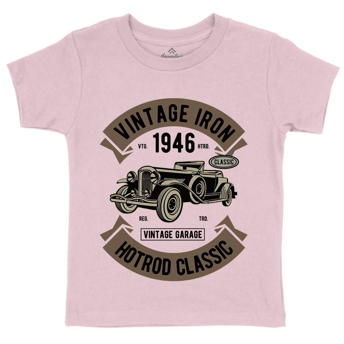 Vintage Iron Classic Kids Organic Crew Neck T-Shirt Cars D595