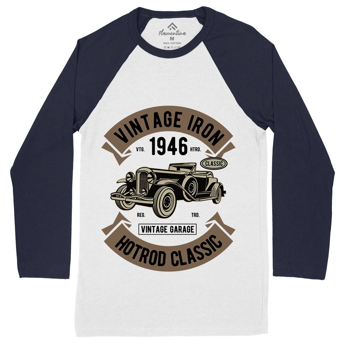 Vintage Iron Classic Mens Long Sleeve Baseball T-Shirt Cars D595