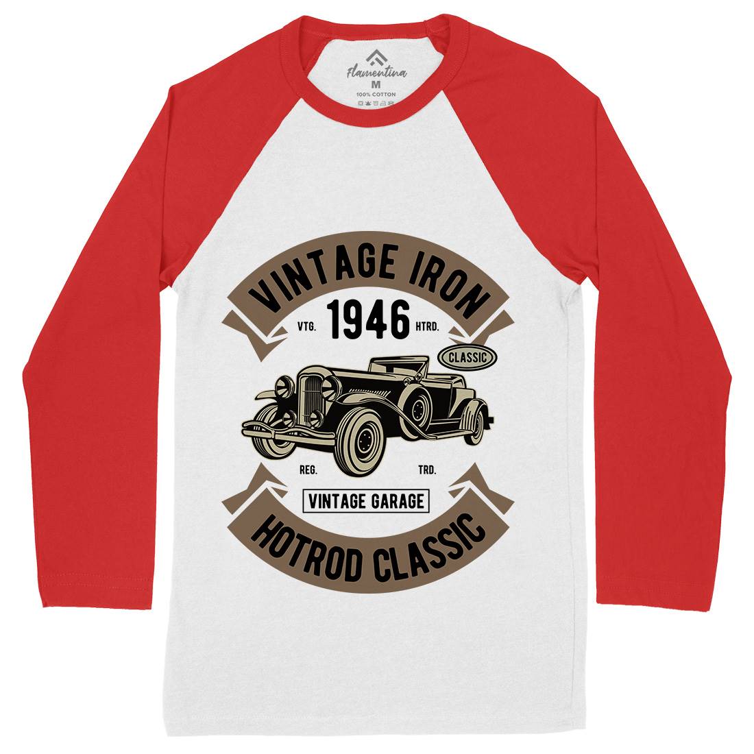 Vintage Iron Classic Mens Long Sleeve Baseball T-Shirt Cars D595