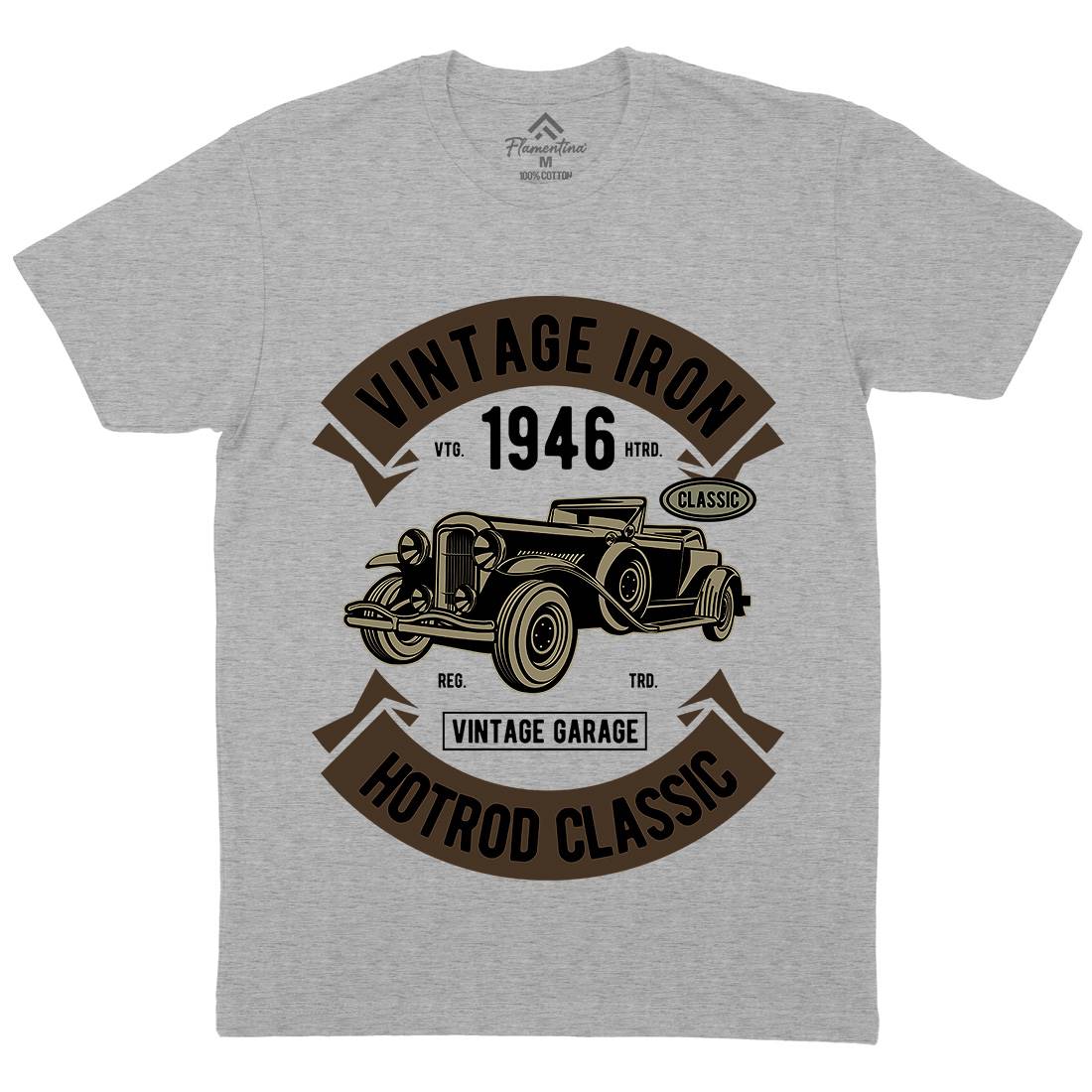 Vintage Iron Classic Mens Organic Crew Neck T-Shirt Cars D595