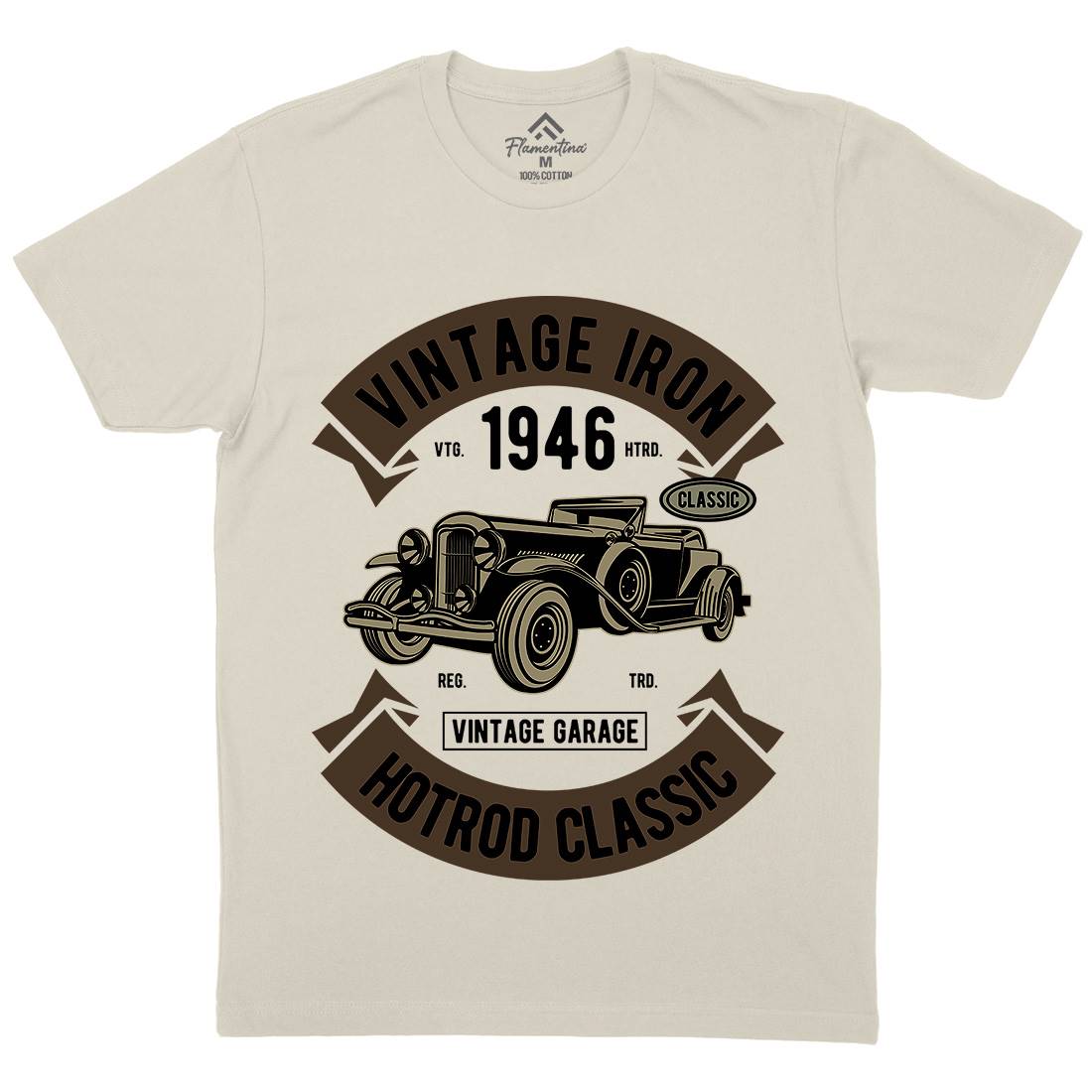 Vintage Iron Classic Mens Organic Crew Neck T-Shirt Cars D595